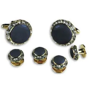 Crystal Cufflinks and Studs with Navy Center