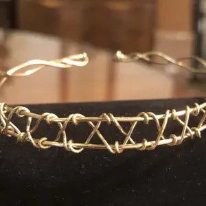 Gold tone lattice Pattern Wire Wrap cuff Bracelet.