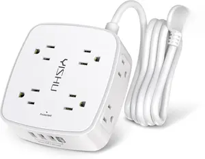 6 Ft Surge Protector Power Strip - 8 Widely Outlets with 4 USB Ports, 3 Side Outlet Extender with 6 Feet Extension Cord, Flat Plug, Wall Mount, Desk USB Charging Station, ETL,White