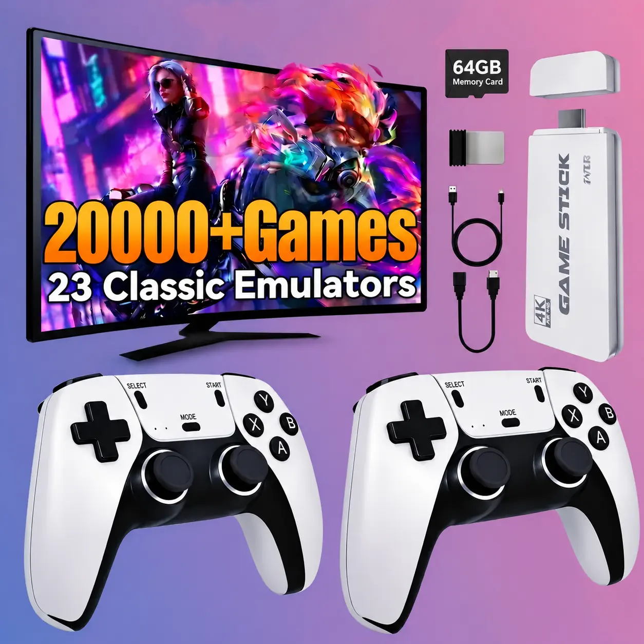 ZORP 2026 New Retro Game Console & 4K HDMI Game Stick, Built-in Games, 2 Wireless Controllers, Plug & Play, Compatible with TV & Projector, Family Game Night & Christmas Gift