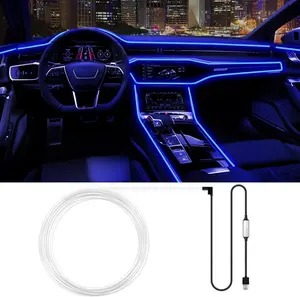 Interior Car LED Strip Lights, Multicolor Neon Wire Ambient Lighting Kit, USB Fiber Optics Strip Accessories for Car Center Console & Dashboard Decorations