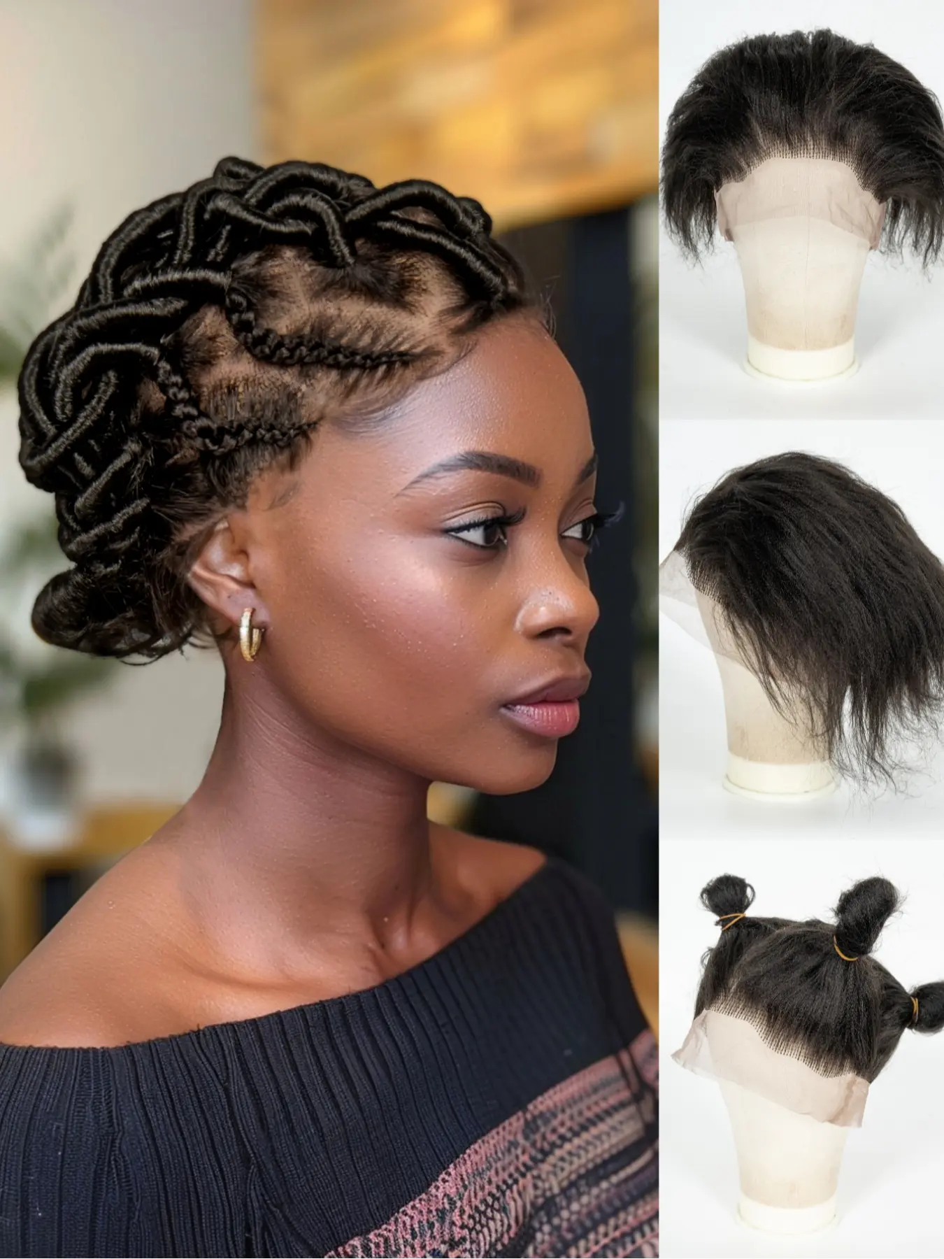 Full-Lace Half-Finished Wig Cap, Unisex DIY Fashion Headpiece for Braided Hair Styles, Multiple Colors Available, Hairpiece
