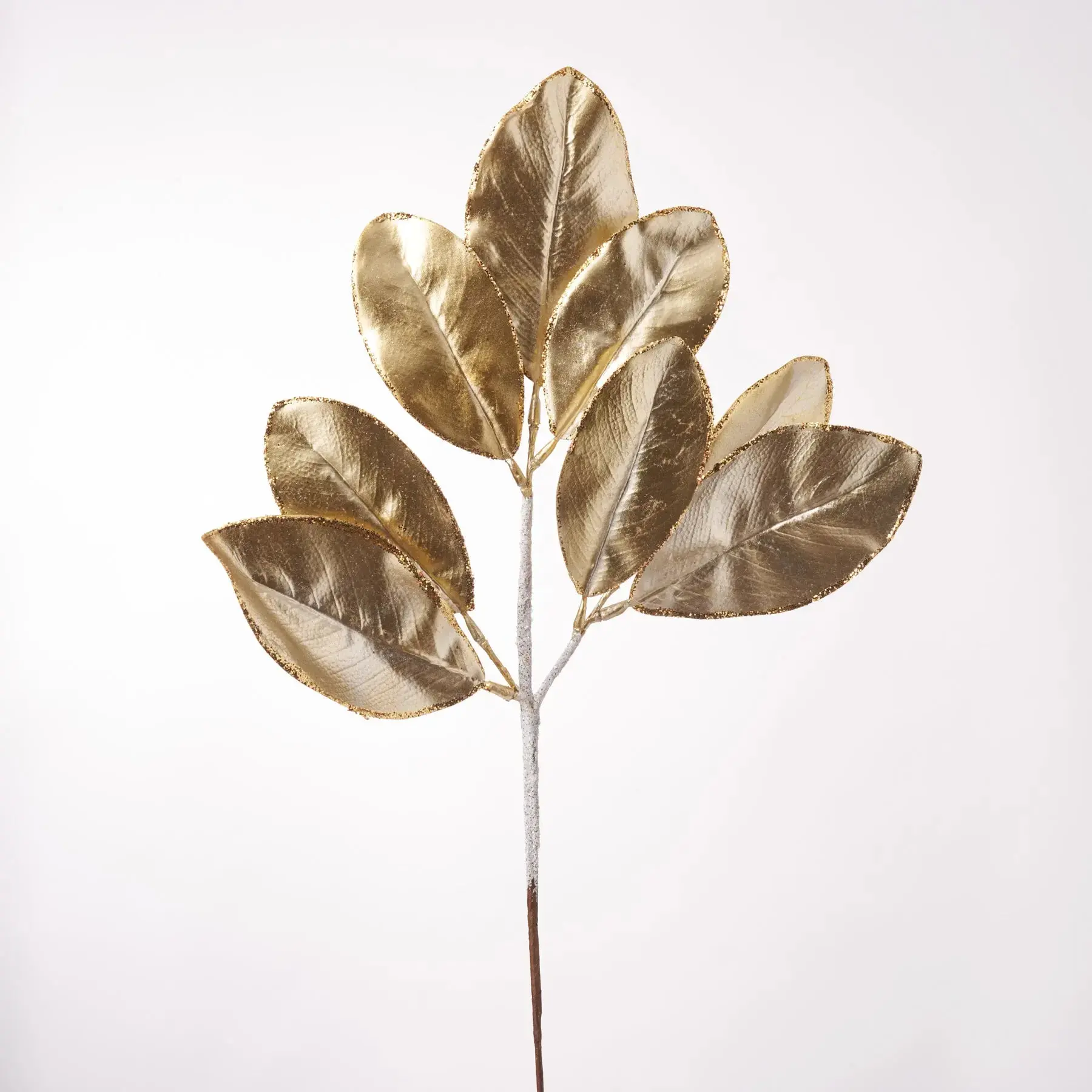 Metallic Champagne Glittered Faux Magnolia Leaf Decor, Floral Stem Ornaments - 24.5in