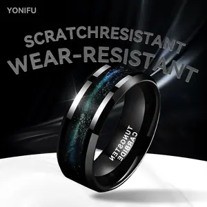 YONIFU 8mm Mens Tungsten Carbide Ring Galaxy Inlay Black 8mm Comfort Fit Scratch Resistant Durable Promise Band Gift for Him | Wedding Band Engagement Ring Jewelry for Boyfriend Husband