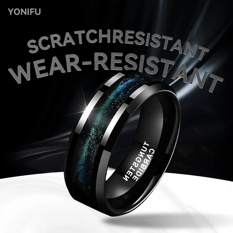Yonifu Men's 8mm Tungsten Carbide Ring with Galaxy Meteor Pattern - Scratch-Resistant Comfort Fit Band for Casual Wear, Unique Wedding Gifts for Him, Wedding Rings Unique, Metal Rings