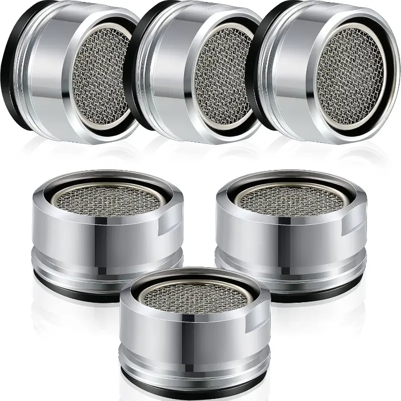 6-Count Zinc Alloy Brass Shell Faucet Aerator Replacement Parts, Chrome Splash Guard, Adjustable Water Saver with 15/16-in 24mm Male Thread Fitting for Bathroom, Kitchen Sink Aerators, Universal Size