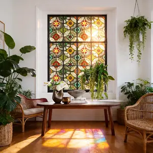 Colorful Circle Pattern Glass Static Cling Decorative Stickers, No Adhesive, Easy Removal, Reusable, Home Office Bathroom, UV Protection, Window Decal, Window Decorations Supplies