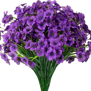 12 Bundles Artificial Outdoor UV Resistant Flowers, No Fade Fake Outside Flowers, Plastic Greenery Faux Shrubs for Garden, Porch, Window Box, Home Decoration