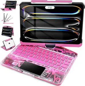 New Y2K Color Keyboard Pink For iPad Pro 12.9/11/10.9/13-inch (M4, 2024/2025) With 360° Rotatable Multi-Touch Trackpad ,Compatible Backlit Keyboard, Pencil Holder,Type-C Charging