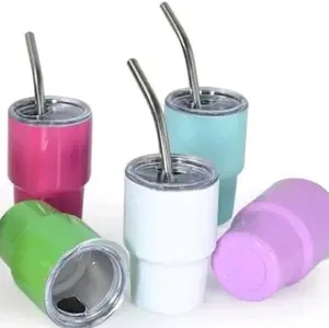 Mini Tumblers - 3oz. Stainless Steel with Lid and Straw Drinkware Portable Reusable