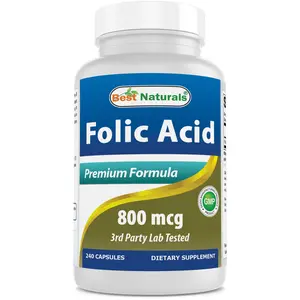 Best Naturals Folic Acid 800 mcg 240 Capsules Supplement Edible Dietary Fitness