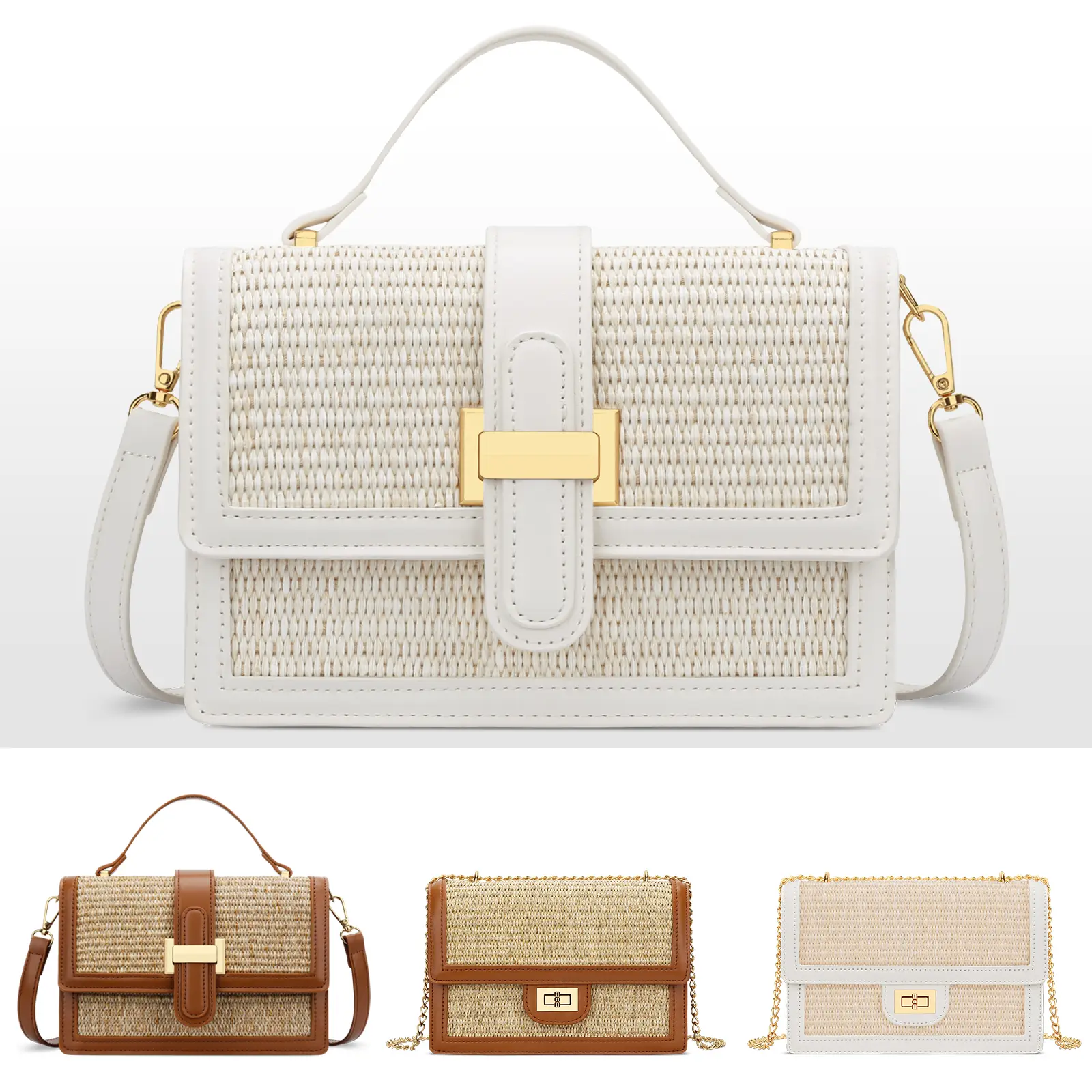 KKXIU Top Handle Straw Crossbody Bags for Women, Summer Straw Purses and Handbags Shoulder Clutch Beach Bag