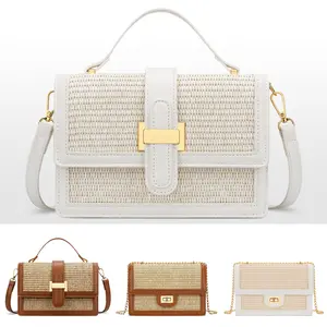 KKXIU Top Handle Straw Crossbody Bags for Women, Summer Straw Purses and Handbags Shoulder Clutch Beach Bag