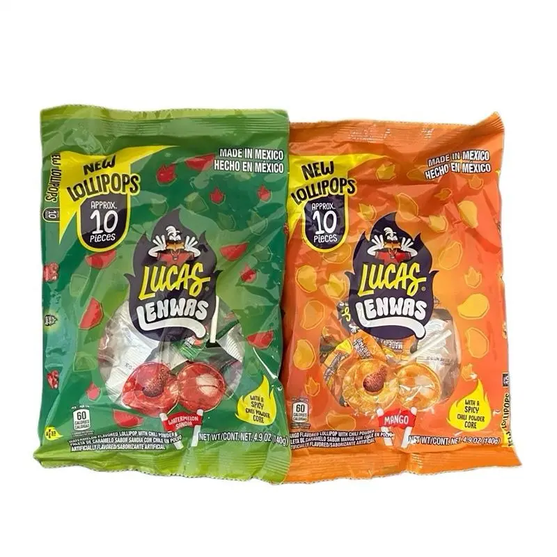 Lucas Lenwas Mango or Watermelon spicy  lollipop 10 Pieces sour candy snack christmas Flavor Bonbon Sweet Assorted outdoorfun
