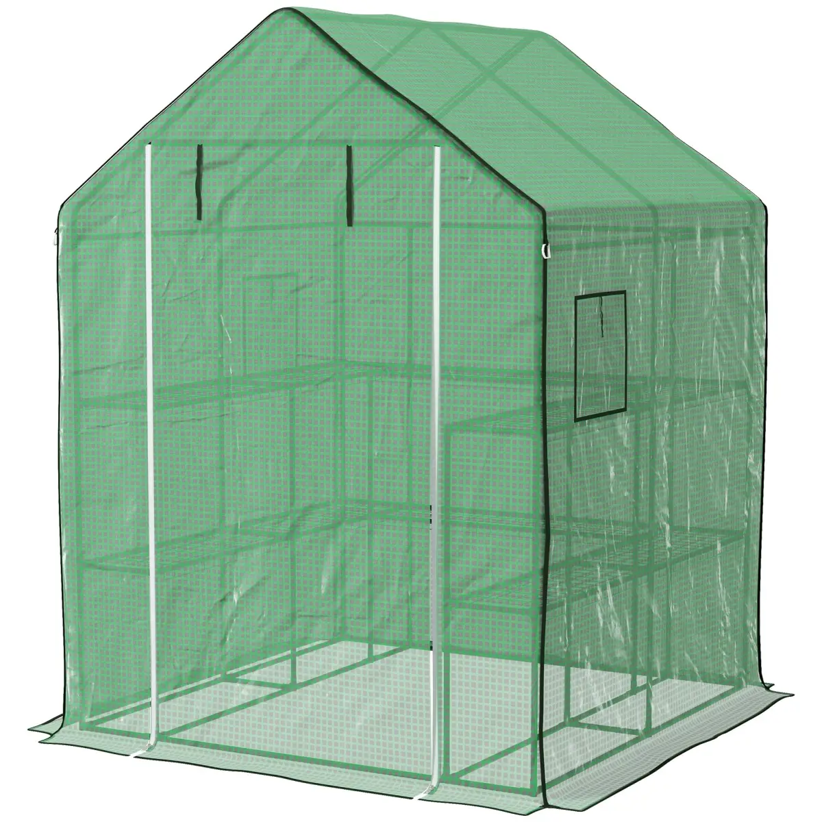 212 Main 845-934V00GN 4.6 x 4.7 ft. Outsunny Portable Greenhouse, Water & UV Resistant Walk-In Hot House with 2 Tier U-Shape Flower Rack, Roll Up Door & Windows, Green