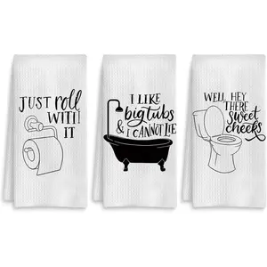 Funny Hand Towels Set of 3, Black and White Hand Towels for Bathroom, Black and White Funny Bathroom Decor, 16x24 Inch