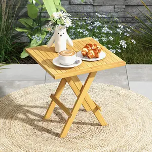 COSTWAY - Patio Folding Side Table with X-shaped Legs and Slatted Tabletop