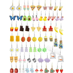 36 pairs of cross-border cute earrings, funny earrings, simulated frog, panda, goldfish, mineral water bottle, strawberry, mushroom, butterfly