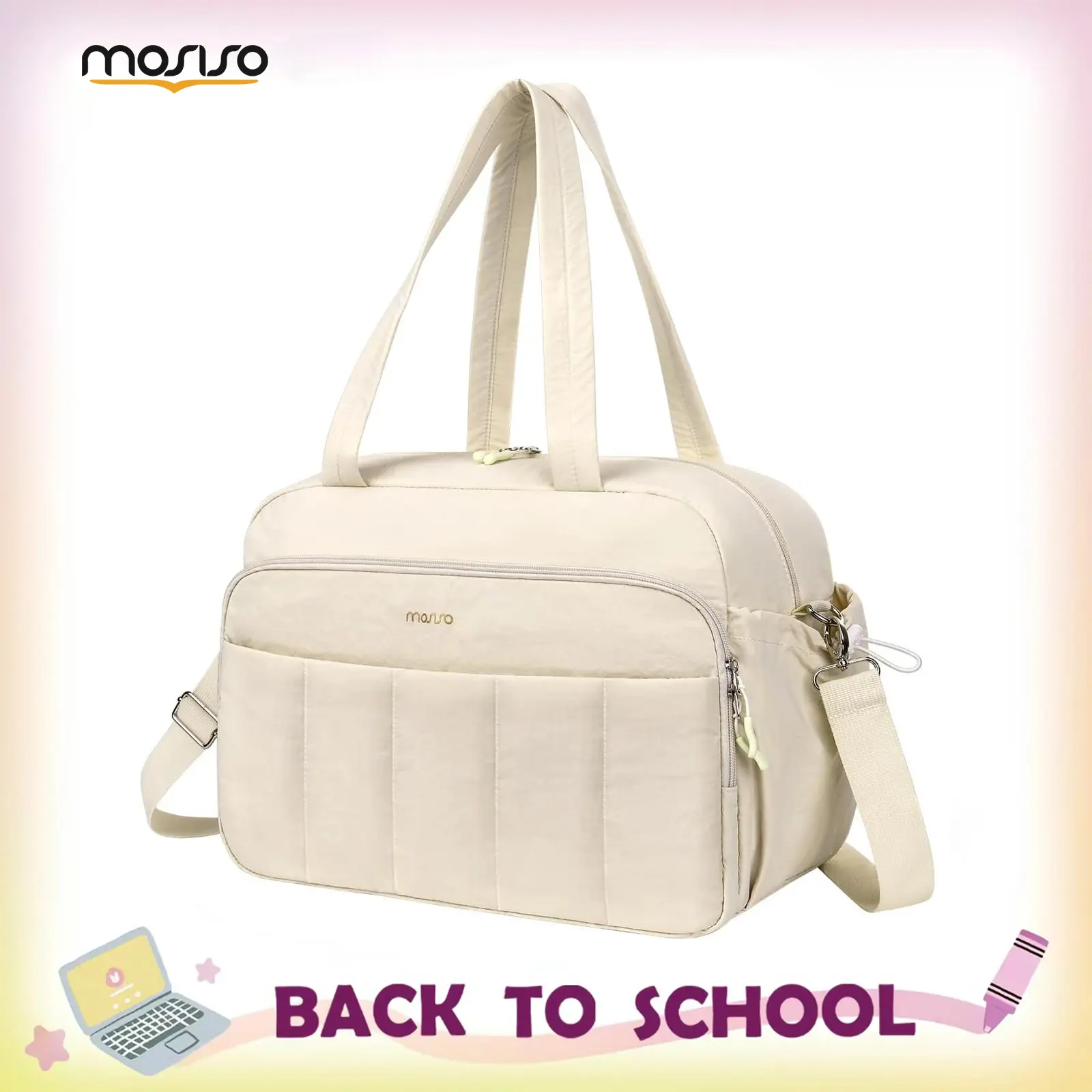 MOSISO Small Gym Bag for Women, Travel Duffel Bag with Shoe Compartment, Wet Pocket & Adjustable Shoulder Strap, Carry On Weekender Bag for Workout, Yoga, Sports, Overnight Travel, Beige