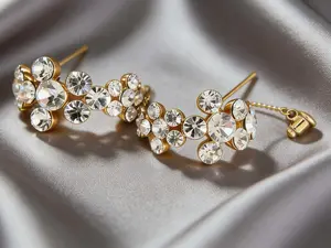 Viral Trending Gold Tone Crystal Cluster Dangle Earrings for Women Teen Girls Elegant Lightweight Shiny CZ Floral Statement Jewelry Secure Anti-Lost Back for Wedding Bridesmaid Prom Daily Wear Holiday Birthday Gift Glam Fashion Accessory