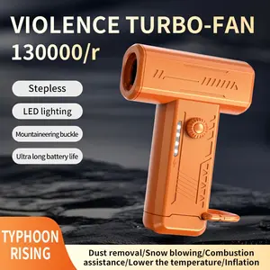 1pc Mini Turbo Fan 130000RPM with LED Light, 2 Nozzles, High-Speed Airflow, Dust Removal, Portable Strong Wind Cooling Fan for Home, Office, Car and Camping