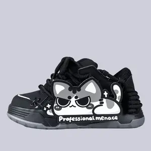 Shadow Meow Chunky Casual Black Sneakers – Unisex