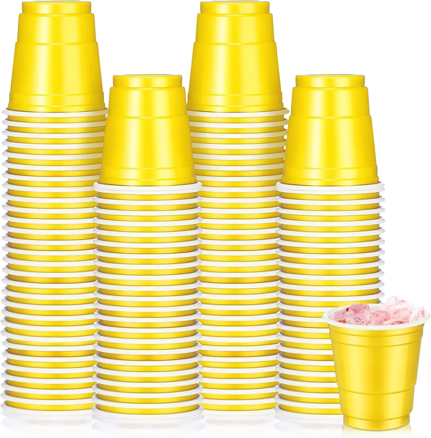 Thick Pre-Packed Disposable Shot Cups - 100 Pack 2 oz Plastic Mini Cups for Bridal Shower, Beer Tasting, Snack Serving (Yellow), Pre-Packed Disposable Cups