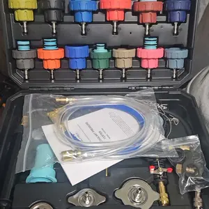 VEVOR 28 pcs Universal Radiator Pressure Tester Kit, TikTokShopBlackFriday, Coolant Pressure Tester Kit with Manual Pump and Color-Coded Test Caps, Coolant Vacuum Refill kit for Cars Motorcycles Trucks Cooling System