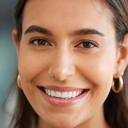 D Shaped Fake Nose Ring Hoops Set, Silver Faux Nose Rings Nose Hoops, Septum Ring for Women