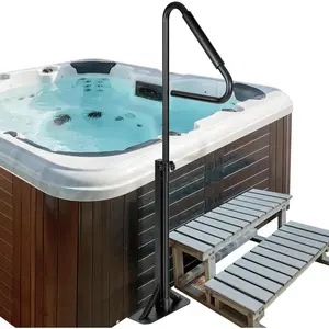 360 Rotatable Hot Tub Safety Handrail, Height Adjustable 31'' to 56'', Slide-Under Base Spa Step Handle 600 LBS Load Rubber Sponge for Indoor Outdoor