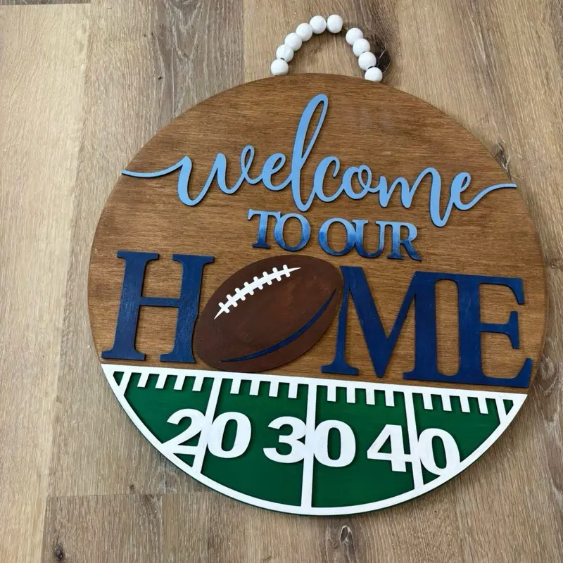 Welcome football Decor Wood Circle Signs Wooden