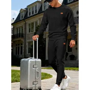 BLACK FRIDAY Tiktokshopcybermonday hoodie+sweatpants flipthecamera Men's Fall Winter Heavyweight Loose Fit Warm Fleece Casual Round Neck Sweatshirt Set, American Style, Comfortable and Stylish