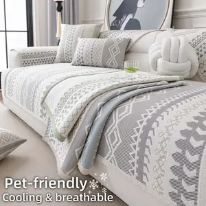 Boho chic Couch Cover, Fashion Couch Protector, Pet-Friendly Summer Cooling Sofa Protector, Breathable Soft Furniture Seat Cover Pad, Non Slip Living Room Sofa Cover, Available in a variety of colours for 1/2/3/4 Seater Sofa.