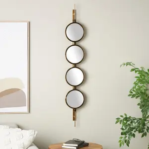 Chain Gold Metal Slim Stacked 4 Layer Room Wall Mirror with Round Pattern