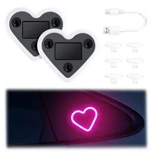2 Pack Heart-Shaped LED Neon Light Solar-Powered - Car LED Ambient Light - Car Interior Decorative Items, Car Lighting Accessories, Valentine Gift