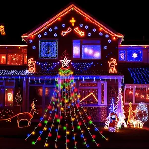 Outdoor Christmas Decoration Plug-In Us, Outdoor Decorative Lights, 12ft 350 Leds Waterfall Lights, 8 Modes for Tree House Yard Porch Garden, Multi-Color