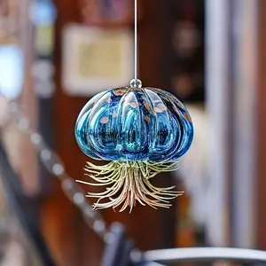 Blown Glass Jellyfish Hanging Air Plant Holder, Cute Blue Jellyfish Air Plant Stand, Perfect for Women's Room Garden Wedding Party Decor Gift
