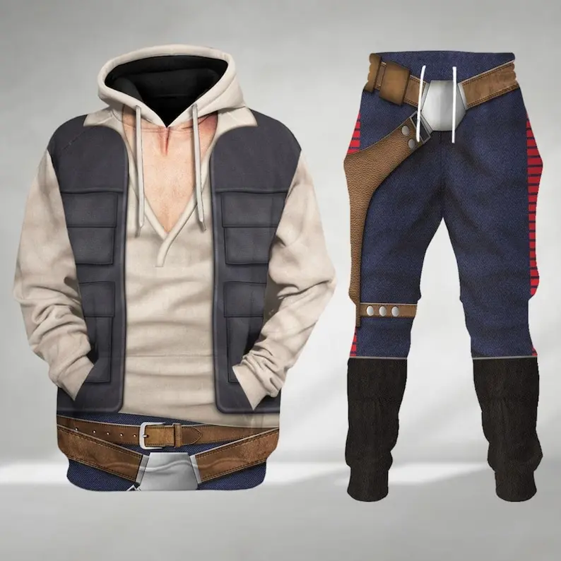 Galactic Smuggler Hoodie and Jogger Set, Brown Black Space Pilot Inspired Pullover Sweatshirt with Matching Jogger Pants, Retro Sci-Fi Costume Outfit, Cosplay Streetwear Fan Gift