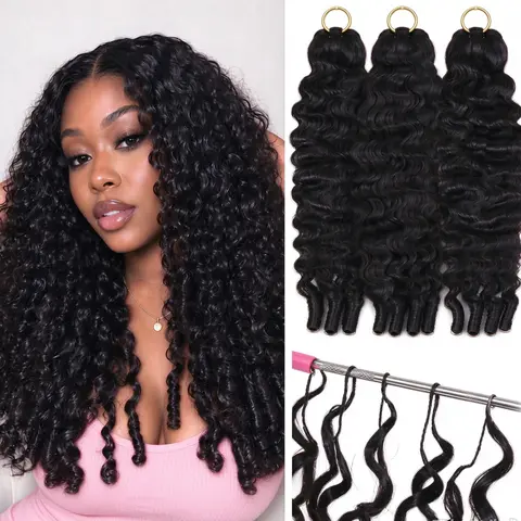 15A Burmese Curly Feather Crochet Hair Extensions, 16-22in 150g Miracle Knotless Glueless Bundles, Pre-Separated, Heat-Safe, Reusable Raw Hair, Lightweight Quick Weave, Comfy All-Day Natural Black