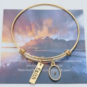 belief oval stainless steel adjustable telescopic bracelet mustard seed bracelet jewelry