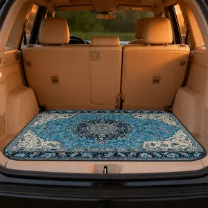 1pc, Blue Floral Medallion Design motif Vehicle Cargo Mat , universal trunk liner for SUV, sedan, or wagon, suitable for family road trips, outdoor sports, business vehicles, and keeping your car organized | Auto Cargo Floor Liner