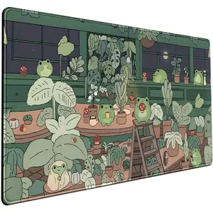 Cute Frog Kawaii Green Large Gaming Mouse Pad Desk Mat for Computer Keyboard Laptop Home Office Accessories for Girl 31.5x15.7 in with Stitched Eges