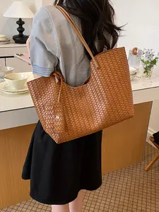 2026 New Vintage Woven Large Capacity Tote Bag, Includes Coin Purse, Commute Shoulder Bag, Lazy Style Office Handbag, Weekender Tote Bag