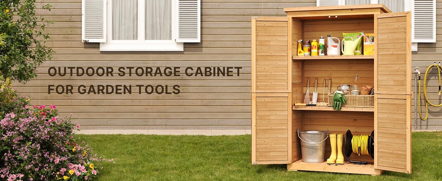 Gizoon Outdoor Storage Cabinet with 3 Shelves Double Lockable Wooden Garden Shed with Waterproof Roof Outside Vertical Tall Tool Shed for Yard Patio Lawn Deck