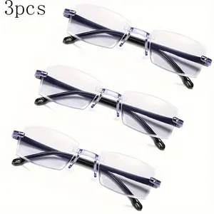 3pcs Frameless Cut Edge Smart Zoom Reading Glasses, Anti-blue Light Goggles For Men And Women Golden-3Pcs