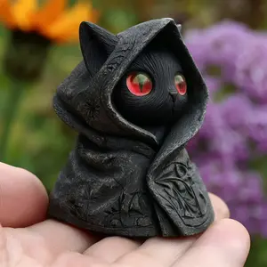 Gothic Black Cat Statue - A Resin Figurine With Emerald Eyes And Celtic-Style Collar, Ideal For Outdoor Halloween Displays Or Year-Round Decoration In Offices And Gardens, Gothic Accent For Desks Or Shelves, Decorative Figurines, Decorative Statues