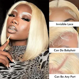 Wiggins Hair 613 Blonde Bob Wig Human Hair Straight Blonde  Pre Cut Lace 13×4 Lace Ready To Go Glueless Wigs With Pre Plucked Hairline