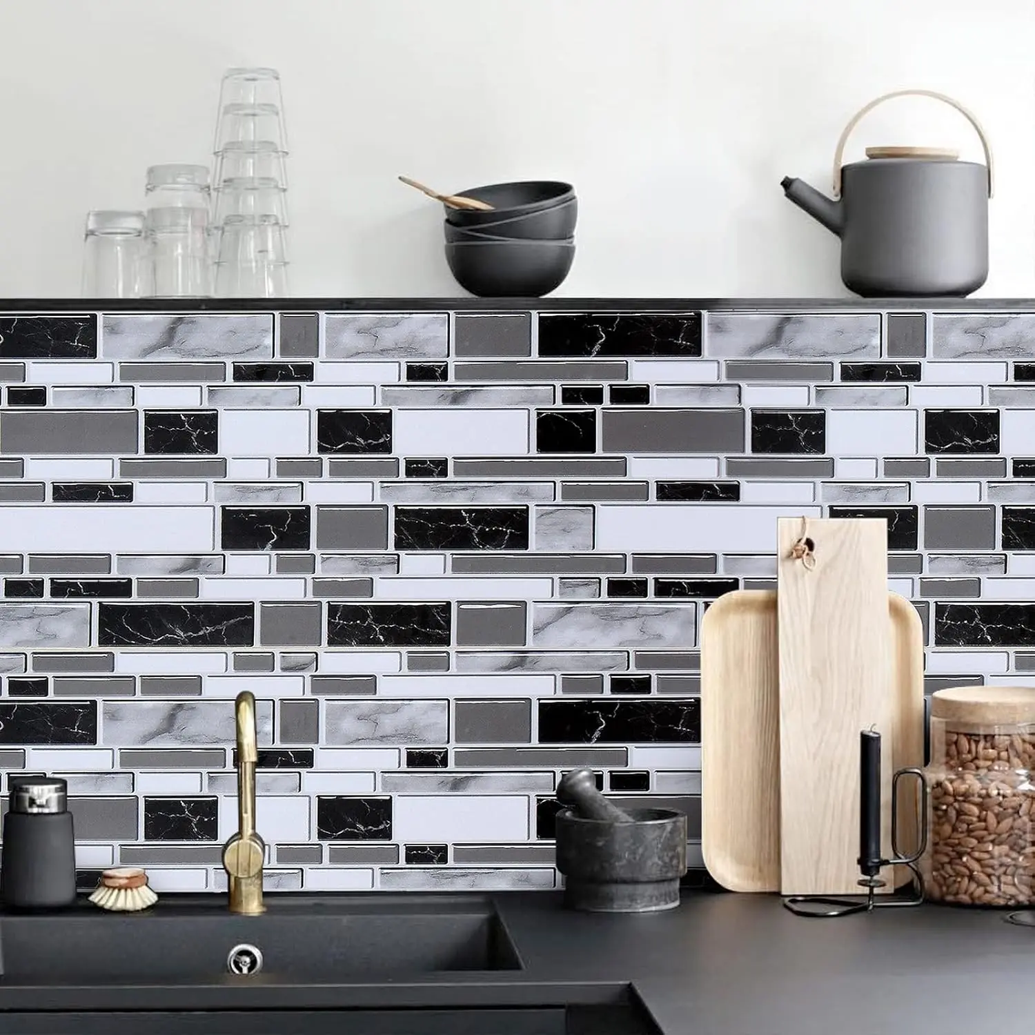 Peel and Stick Kitchen Wallpaper Backsplash Wall Paper for Kitchen 11.8inch x 78.7inch Backsplash Tiles Wallpaper Peel and Stick Waterproof Countertop Contact Paper for Bathroom Cabinet