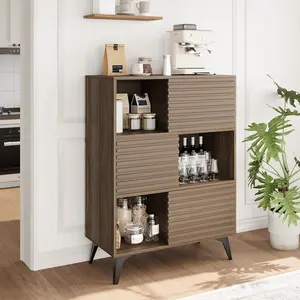 Modern Accent Cabinet with Doors and 3-Tier Storage Cabinet, Wooden Buffet Display Stand with Strong Legs for Living Room, Dining Room, Kitchen, Hallway