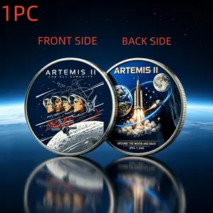 1PC Space Exploration Commemorative Coin Memorial Medal Alloy 3D Relief Moon Orbit Rocket Theme Decorative Collection Gift for Astronomy Lovers Science Fans Christmas Anniversary Birthday Holiday Celebration Classroom Event Office Decoration Commemorative